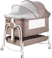 4 in 1 Baby Crib Bedside Cot with Wheels, Mosquito Net & Mattress