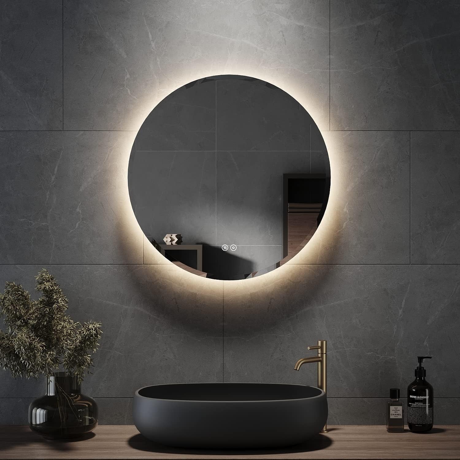 Round LED Bathroom Mirror 60cm Anti-Fog 3 Light Modes Wall Mounted Touch