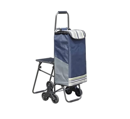 Foldable Stair Climber Trolley with Seat Heavy Duty Shopping & Laundry Cart
