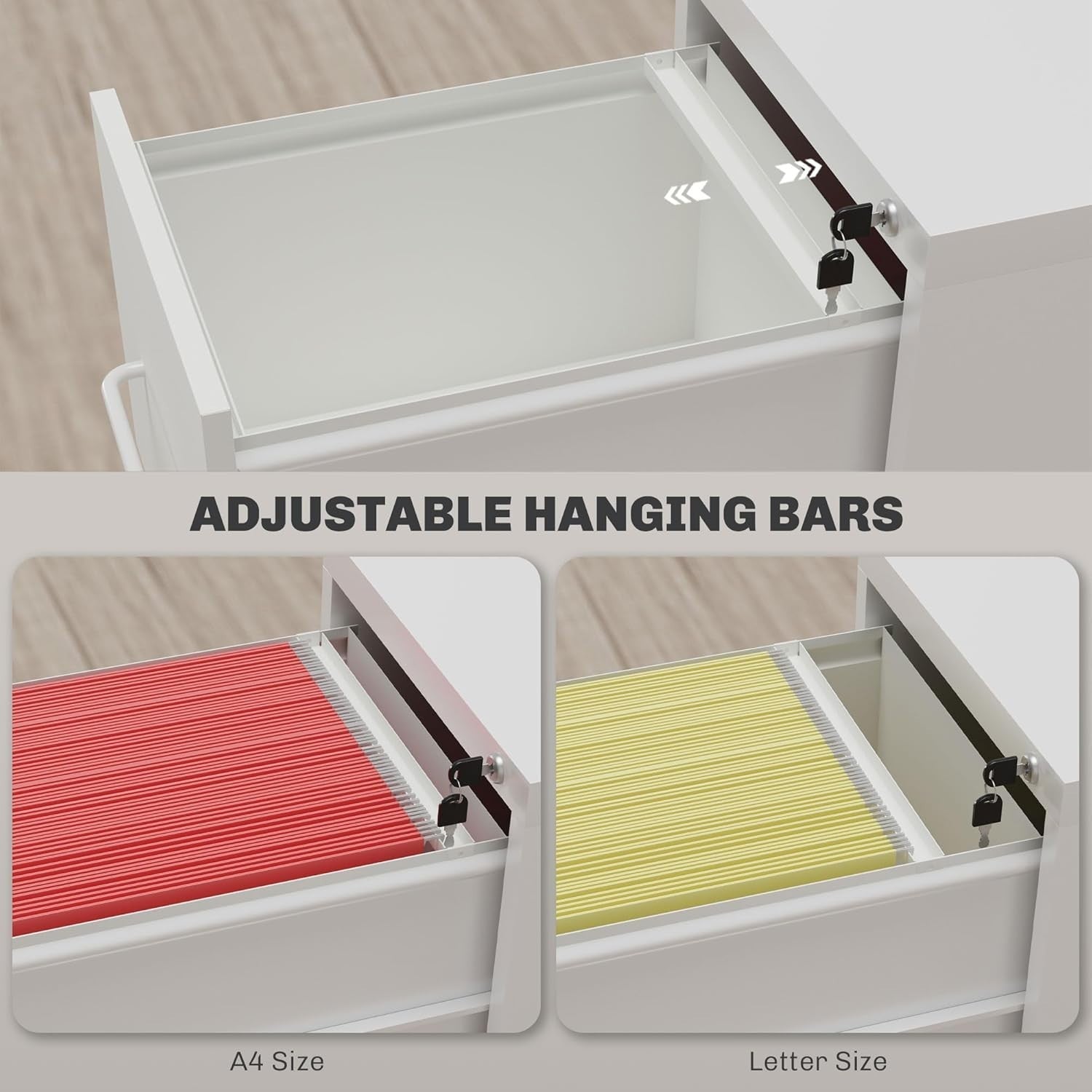 Cream White Steel Filing Cabinet 3 Drawer Lockable 99cm Office