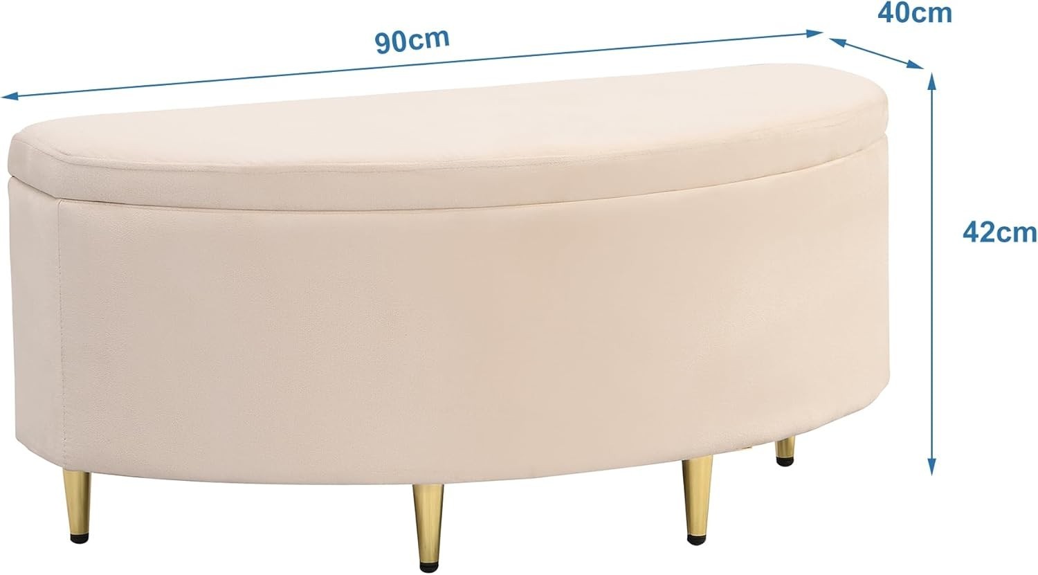 ModernLuxe Ottoman Storage Bench Velvet Footstool with Metal Legs 90x40x42cm