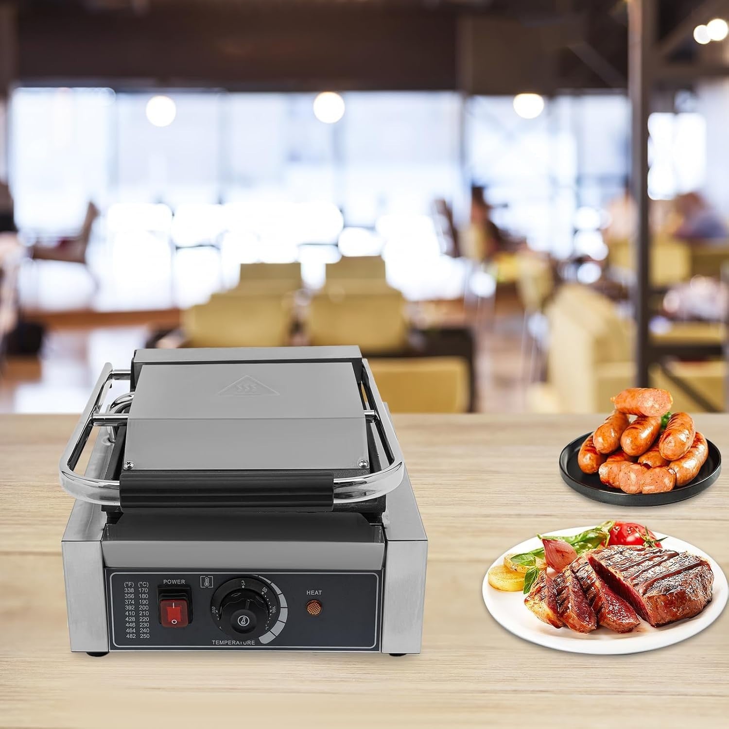 Commercial Panini Press 31x37x21cm Cast Iron Grill Sandwich Maker 1800W