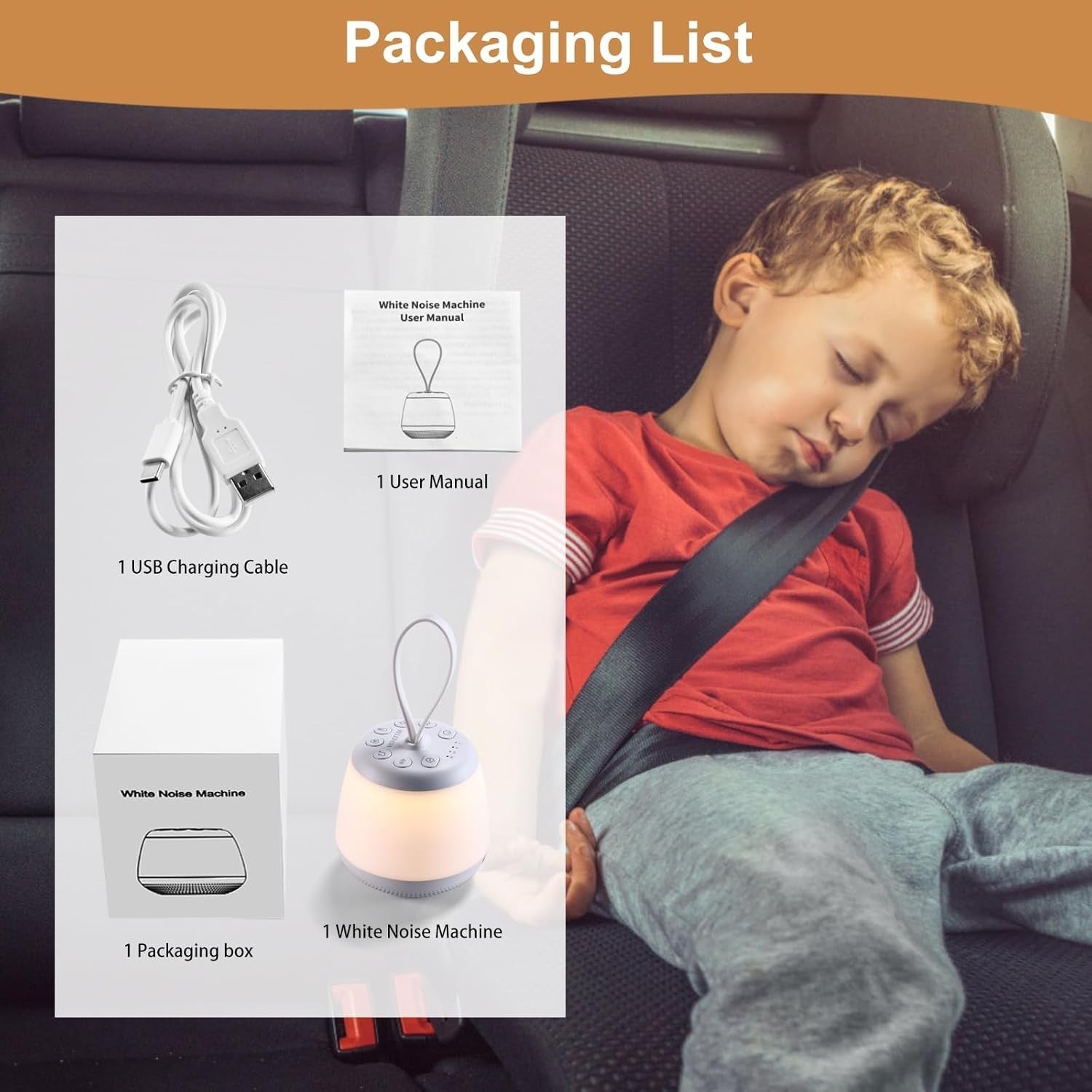 Travel White Noise Machine with Night Light – 21 Sounds, Timer & Rechargeable