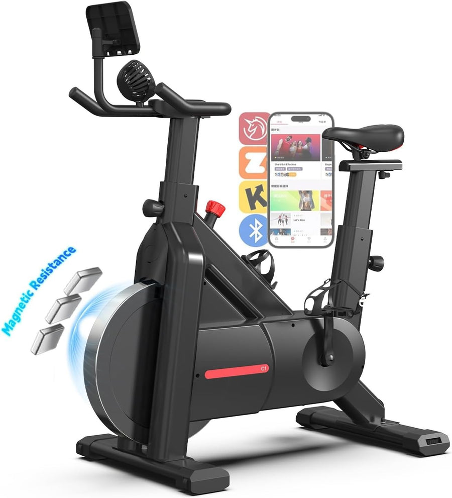 Silent Magnetic Spin Bike w/ App, Self-Powered, LED Feedback, 350lb Capacity