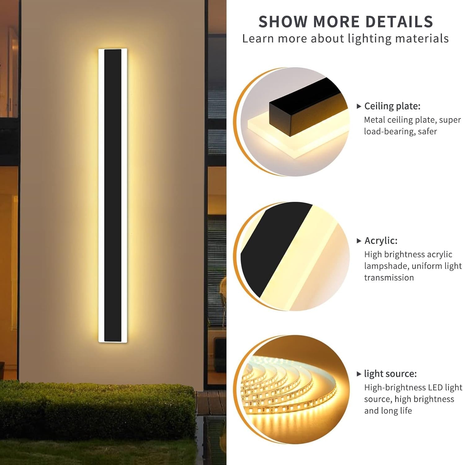 120cm Outdoor LED Wall Light IP65 Dimmable 3-Color Remote Control Lamp