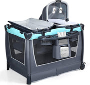 4in1 Baby Travel Cot with Bassinet Changing Table Playpen Wheels & Storage