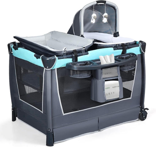 4in1 Baby Travel Cot with Bassinet Changing Table Playpen Wheels & Storage