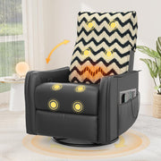 Swivel Rocking Recliner Chair Massage Heat 3-in-1 Footrest Pockets + Cover Black