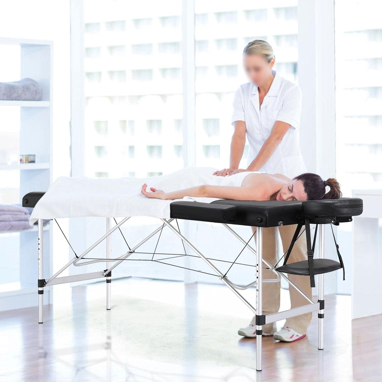 Portable Foldable Massage Bed 2 Section Lash Beauty Table Adjustable Height 70cm