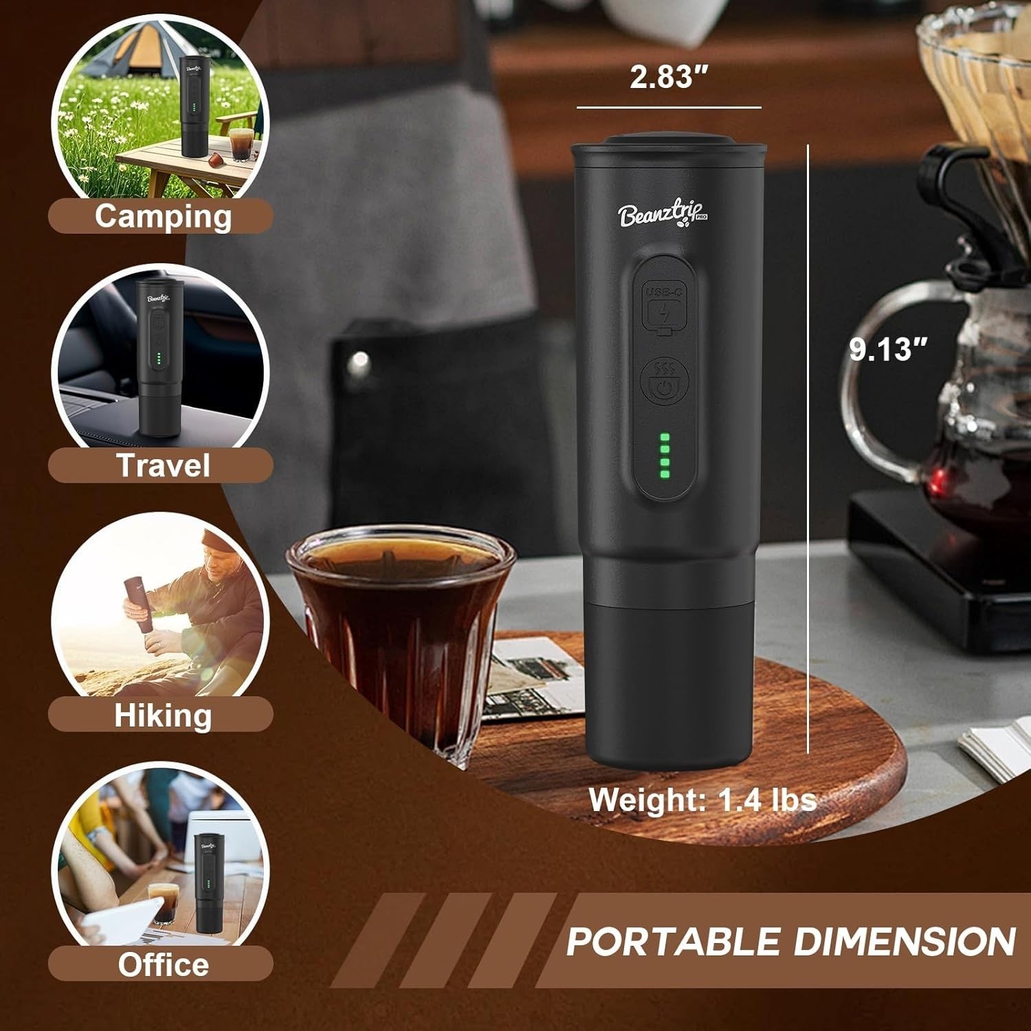 20-Bar Portable Espresso Maker USB-C | Self-Heating Travel Coffee Machine