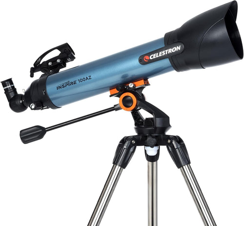 Blue 100mm Refractor Telescope with Smartphone Adapter & Adjustable Tripod