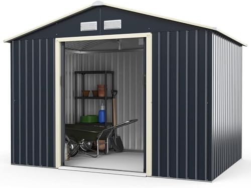 Metal Garden Shed 9x6FT Lockable Outdoor Storage Sloped Roof + Vents