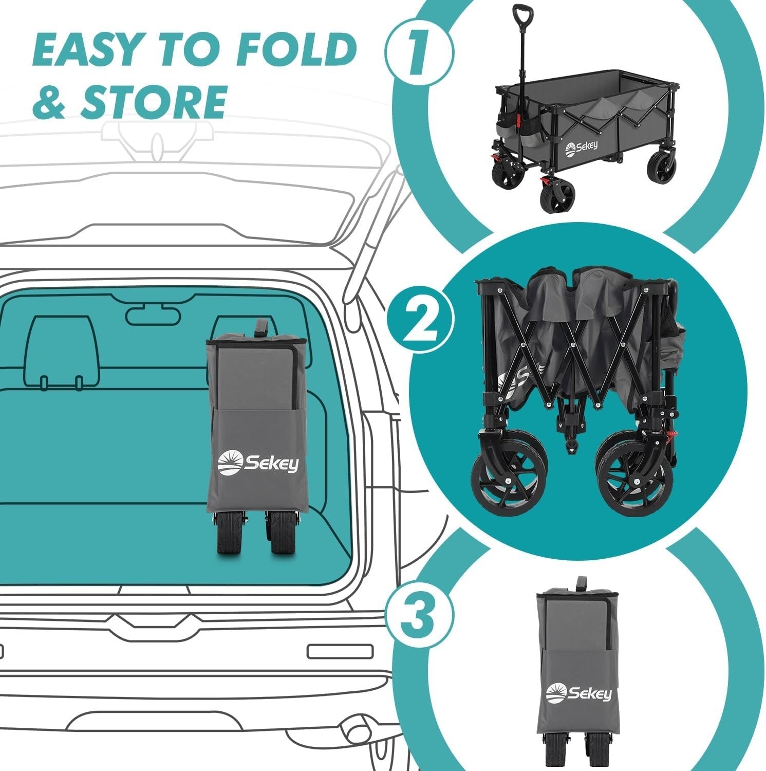 Grey 185L Folding Camping Wagon 200kg Heavy Duty All Terrain Festival Trolley