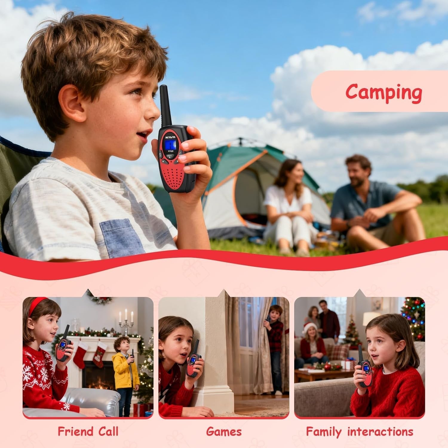 Kids Walkie Talkies 1 Pair Red Long Range VOX 8 Channel Toy Radios Easy Use