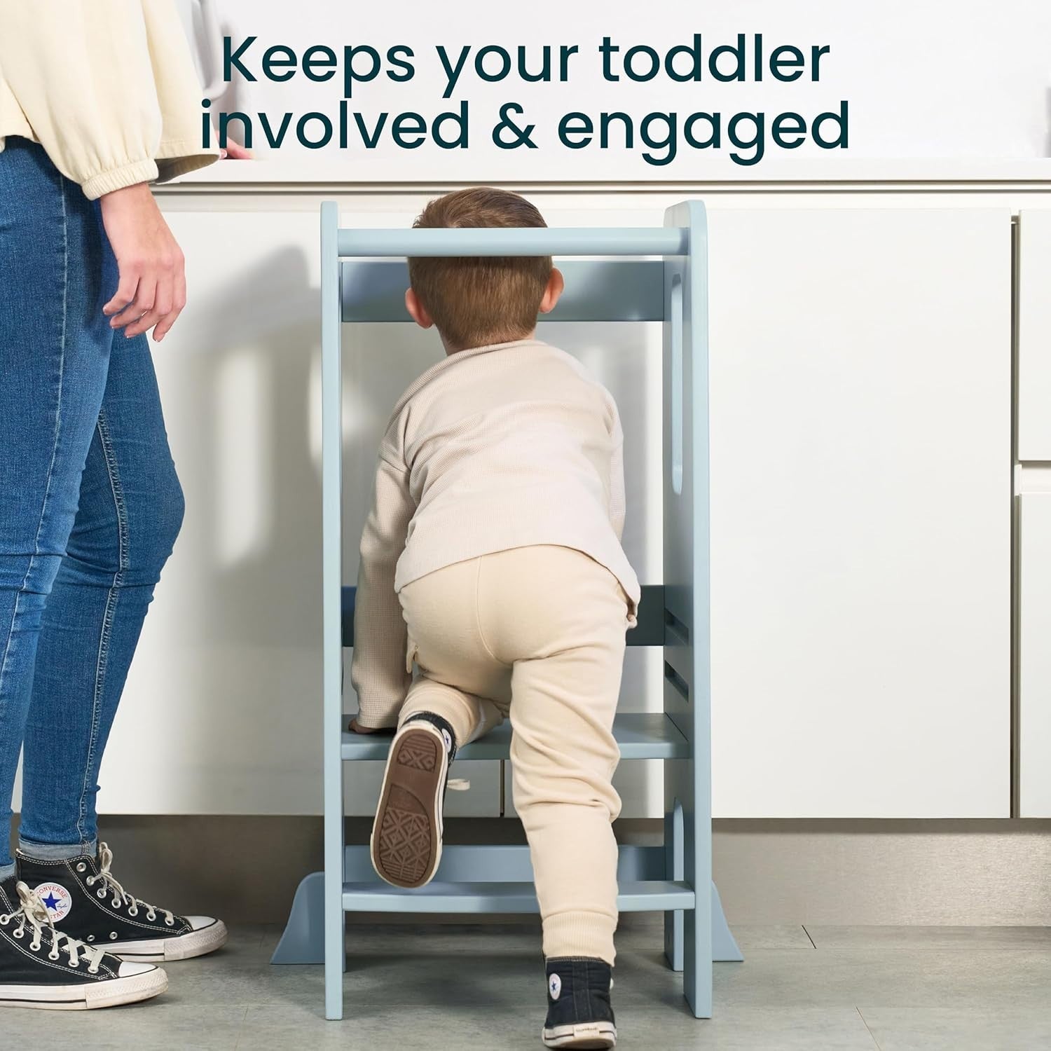 Adjustable Toddler Learning Tower Stool with Anti-Tip Safety & Easy Assembly