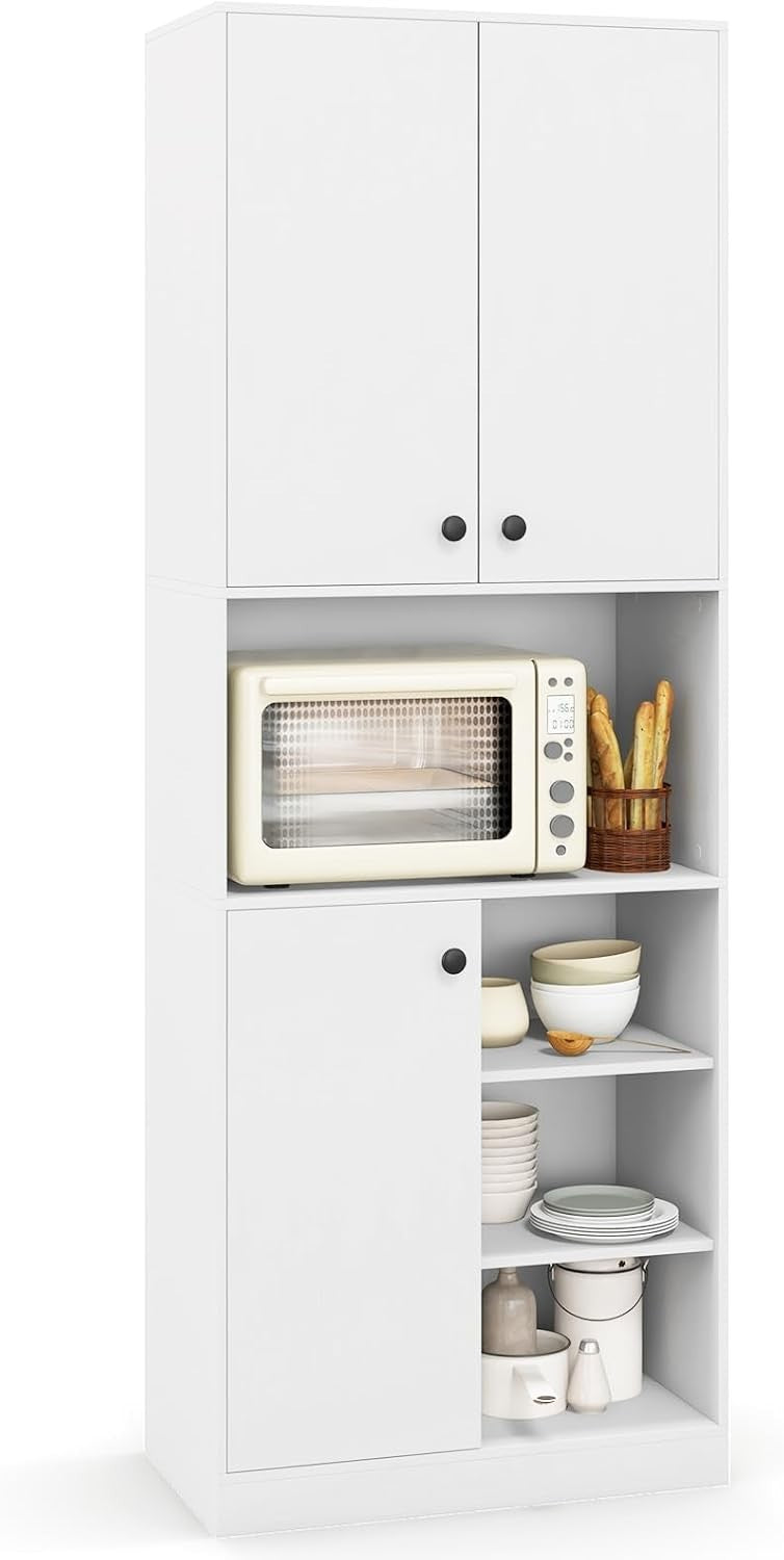 166cm Tall Kitchen Cupboard White 3 Doors Open Shelves Anti-Tip