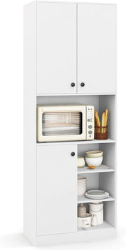 166cm Tall Kitchen Cupboard White 3 Doors Open Shelves Anti-Tip
