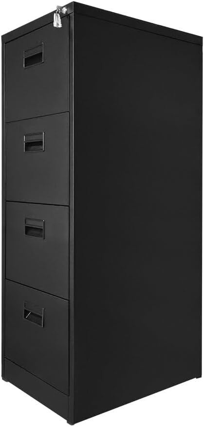Black Metal Filing Cabinet 4 Drawer Lockable 132cm Office Storage