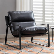 Modern Black PU Leather Accent Chair Tufted Lounge Armchair Metal Frame