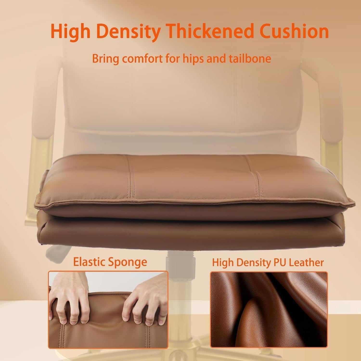 Ergonomic Brown Faux Leather Office Desk Chair Swivel Adjustable Height Home