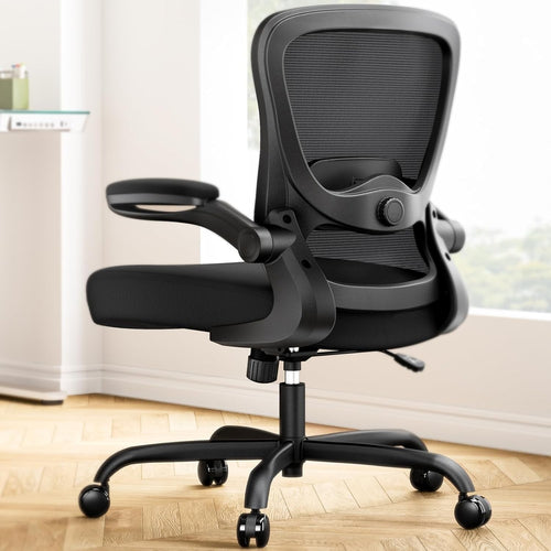 Ergonomic Gaming Office Chair Recliner Flip-Up Arms Lumbar Support Mesh Ebony