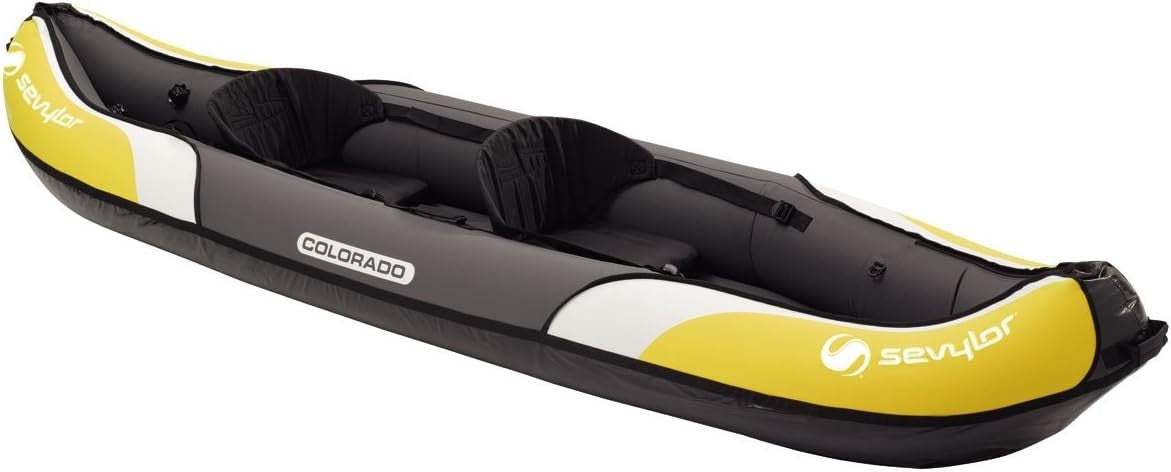 2 Person Inflatable Kayak Canoe w/ Bag Fin Repair Kit Yellow