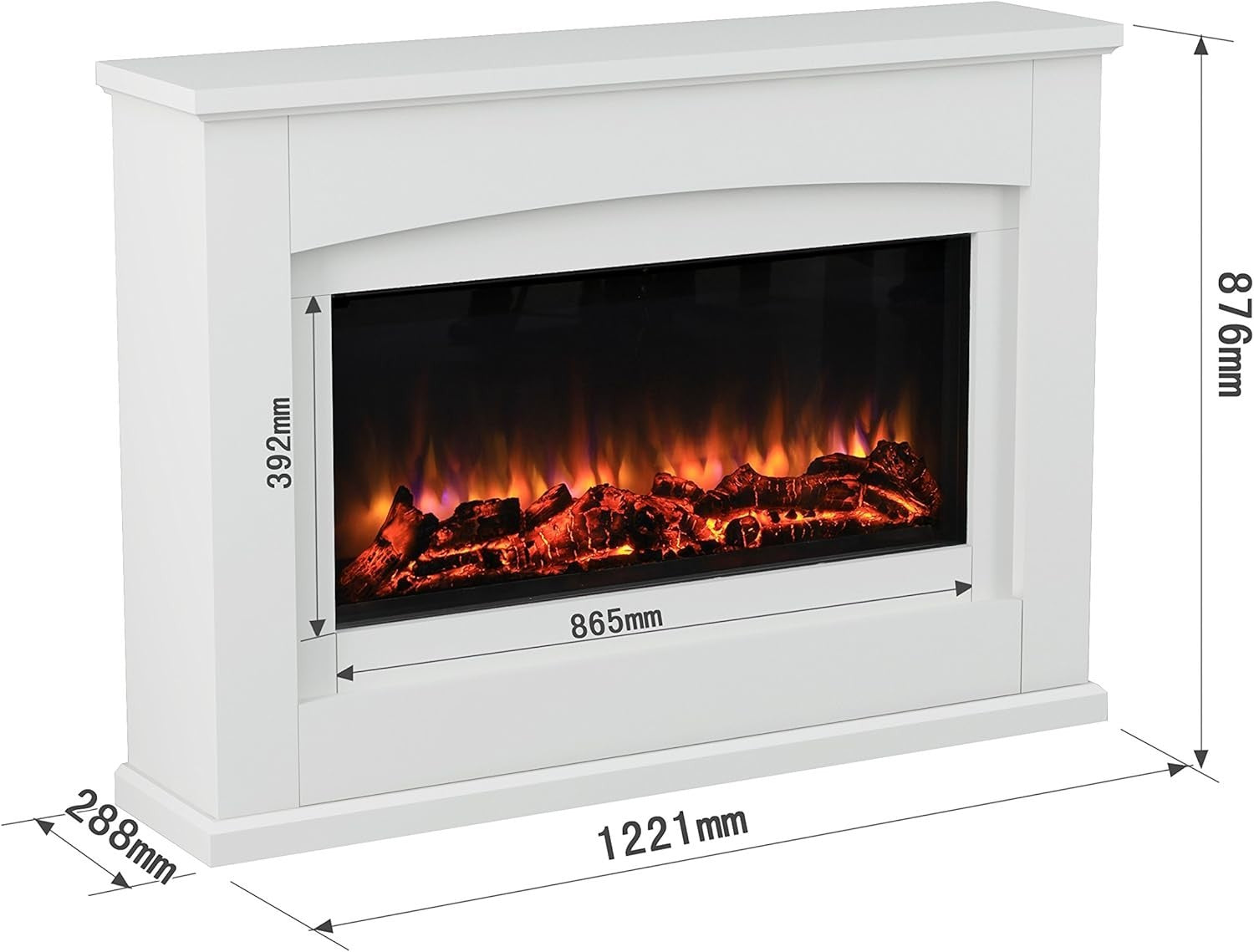 48" Electric Fireplace Suite LED Flame Fire Remote 2kW Heater White MDF