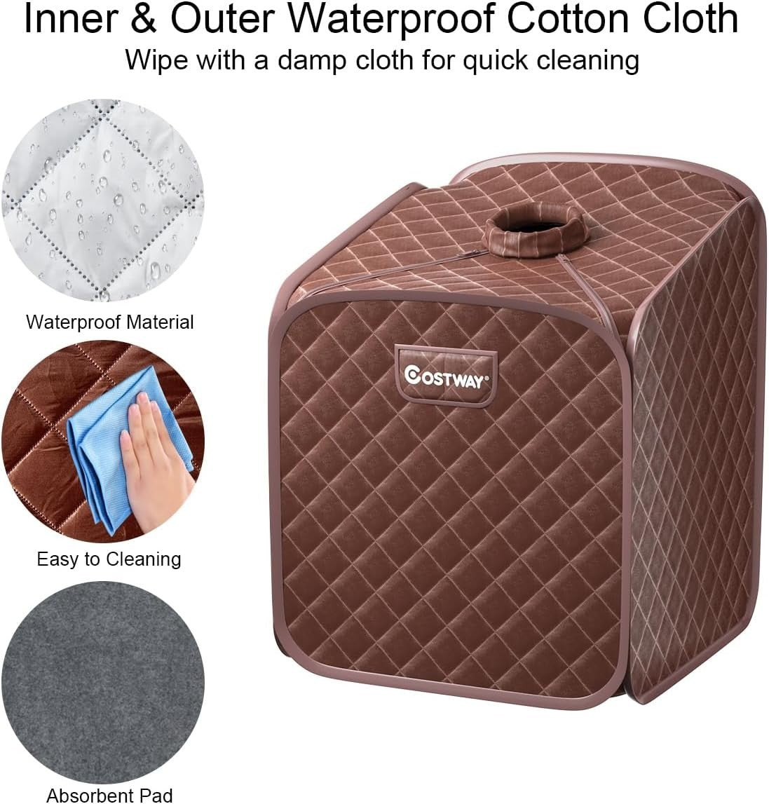 Portable Steam Sauna Tent Full Body Spa w/ Chair Foot Roller & Remote (Coffee)
