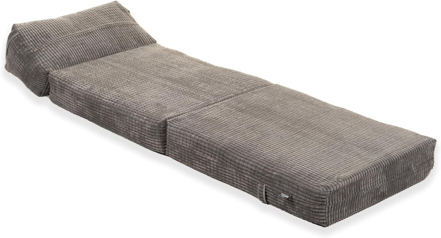 Fold Out Futon Chair Bed Single Sofa Corduroy Grey Portable Small Space