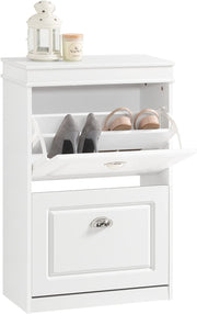 2-Drawer Slim Shoe Cabinet with Flip Drawers, 54x24x82 cm White