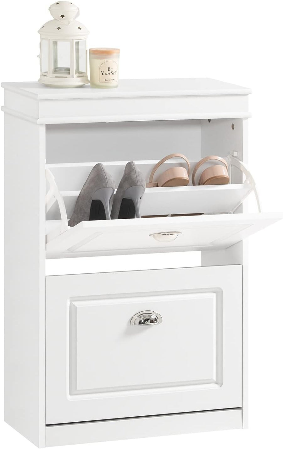 2-Drawer Slim Shoe Cabinet with Flip Drawers, 54x24x82 cm White