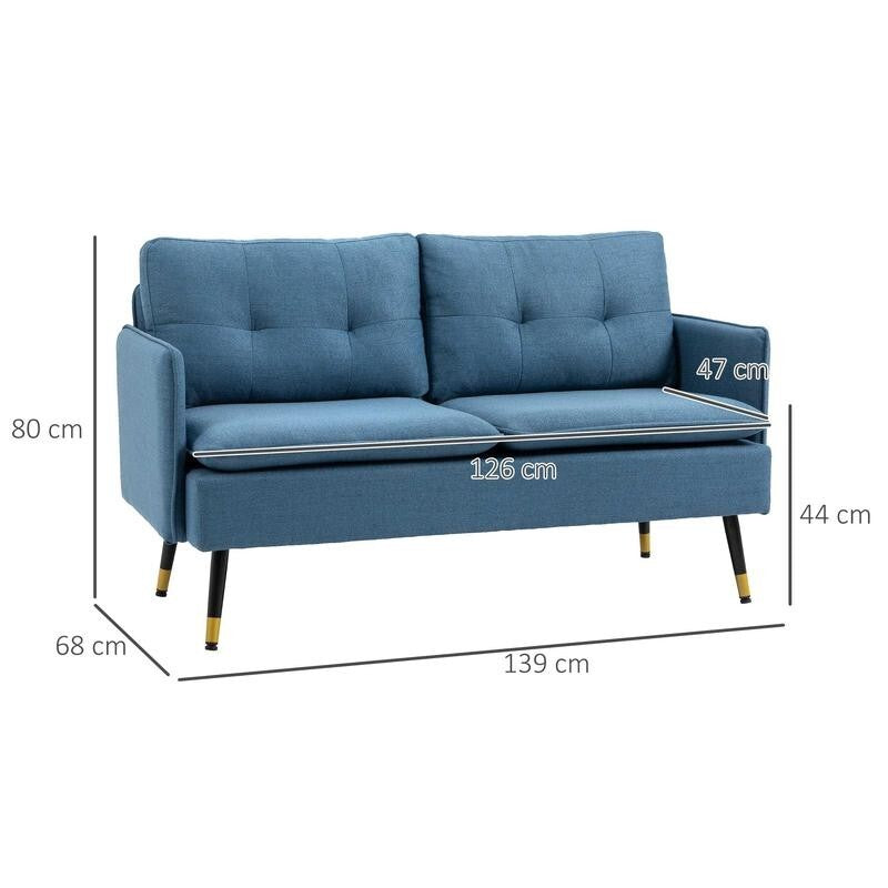 2 Seater Sofa Dark Blue Fabric Couch Tufted Armchair for Small Spaces