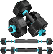 Adjustable Dumbbell & Barbell Set 20LB Anti-Roll Weights Non-Slip Home Gym