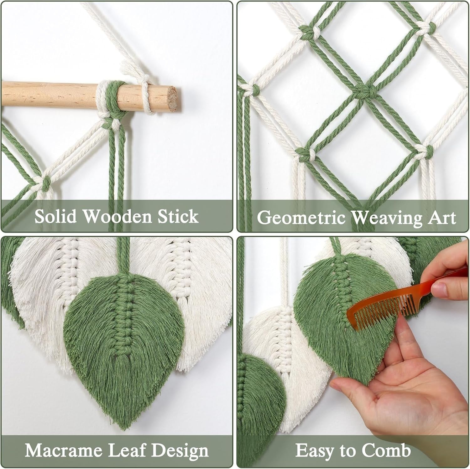 Green Boho Macrame Wall Hanging 20.8"x15.7" Tassel Tapestry