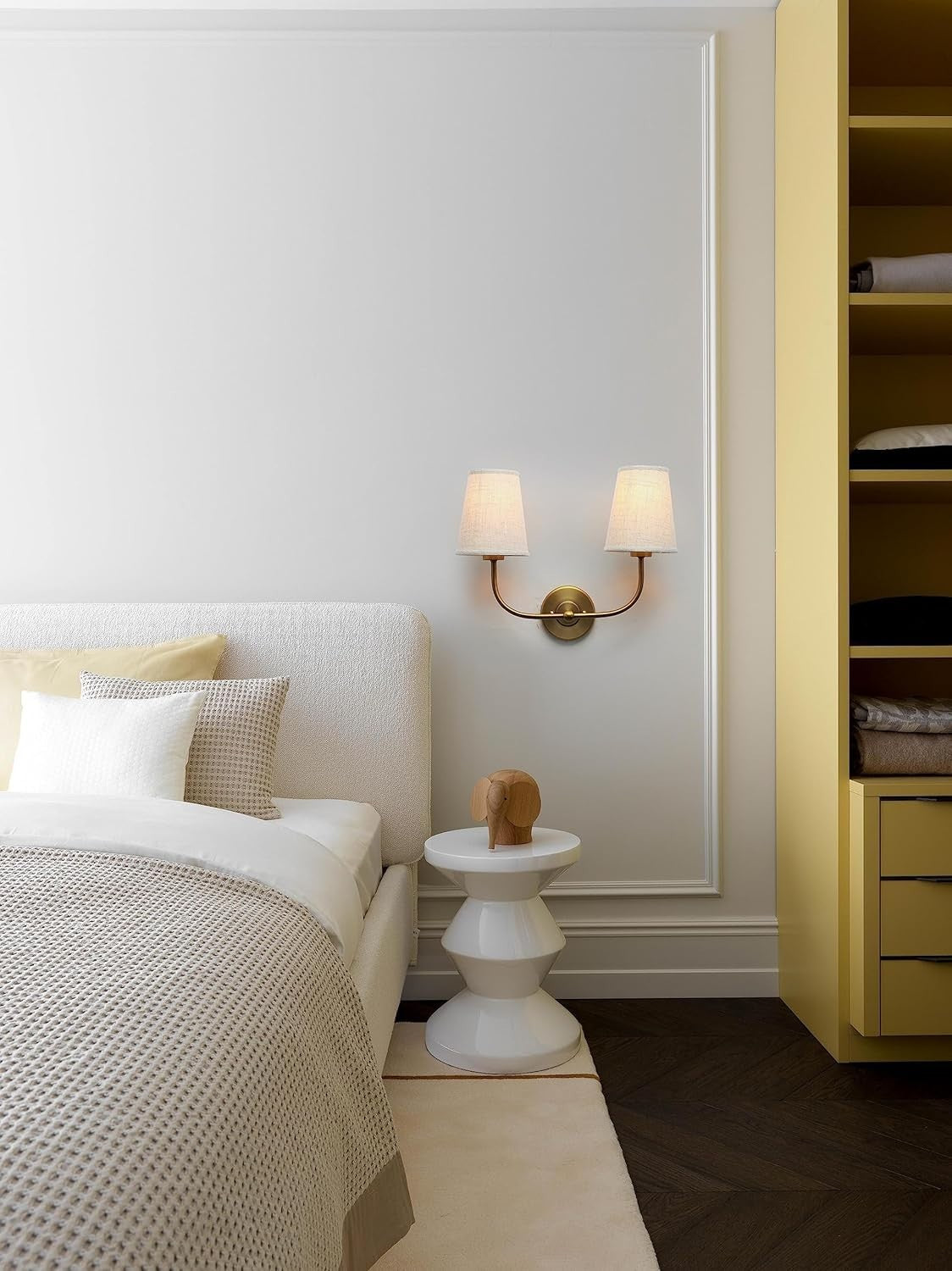 Antique 2-Light Wall Sconce Linen Fabric Shades Bedroom & Bathroom Lamp