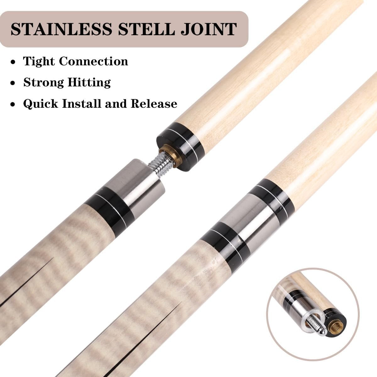 2 Piece Maple Pool Cue 58in 13mm Leather Tip 19–20oz Gift Set