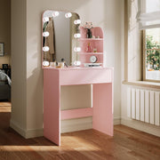 Pink Vanity Makeup Dressing Table Mirror Set Hollywood LED Lights Drawer 66x140c