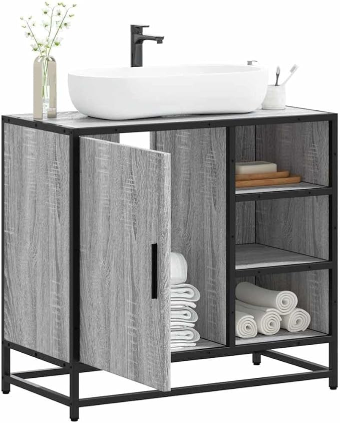 Grey Sonoma Bathroom Sink Cabinet 65x33x60cm Under Basin Storage Cupboard