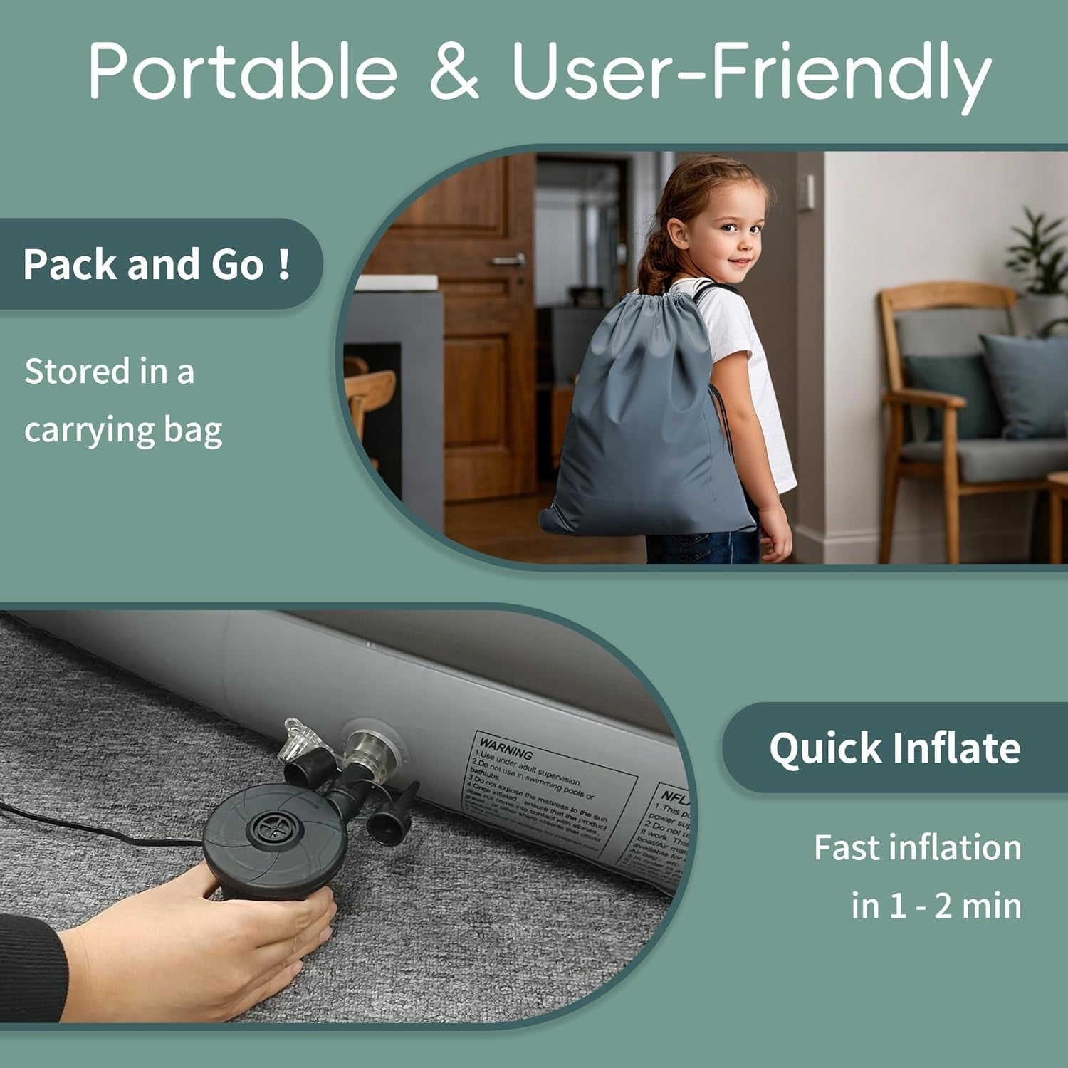 Inflatable Toddler Travel Bed with Safety Bumpers & Carry Bag – Portable Kids Ai
