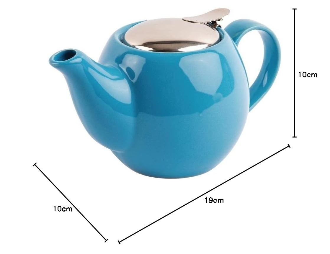 Blue Stoneware Teapot 510ml Tea Pot with Infuser Metal Lid Filter