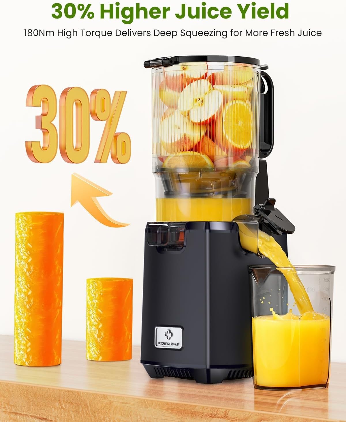 Cold Press Juicer 130mm Wide Chute Whole Fruit 1.8L 250W Slow BPA Free
