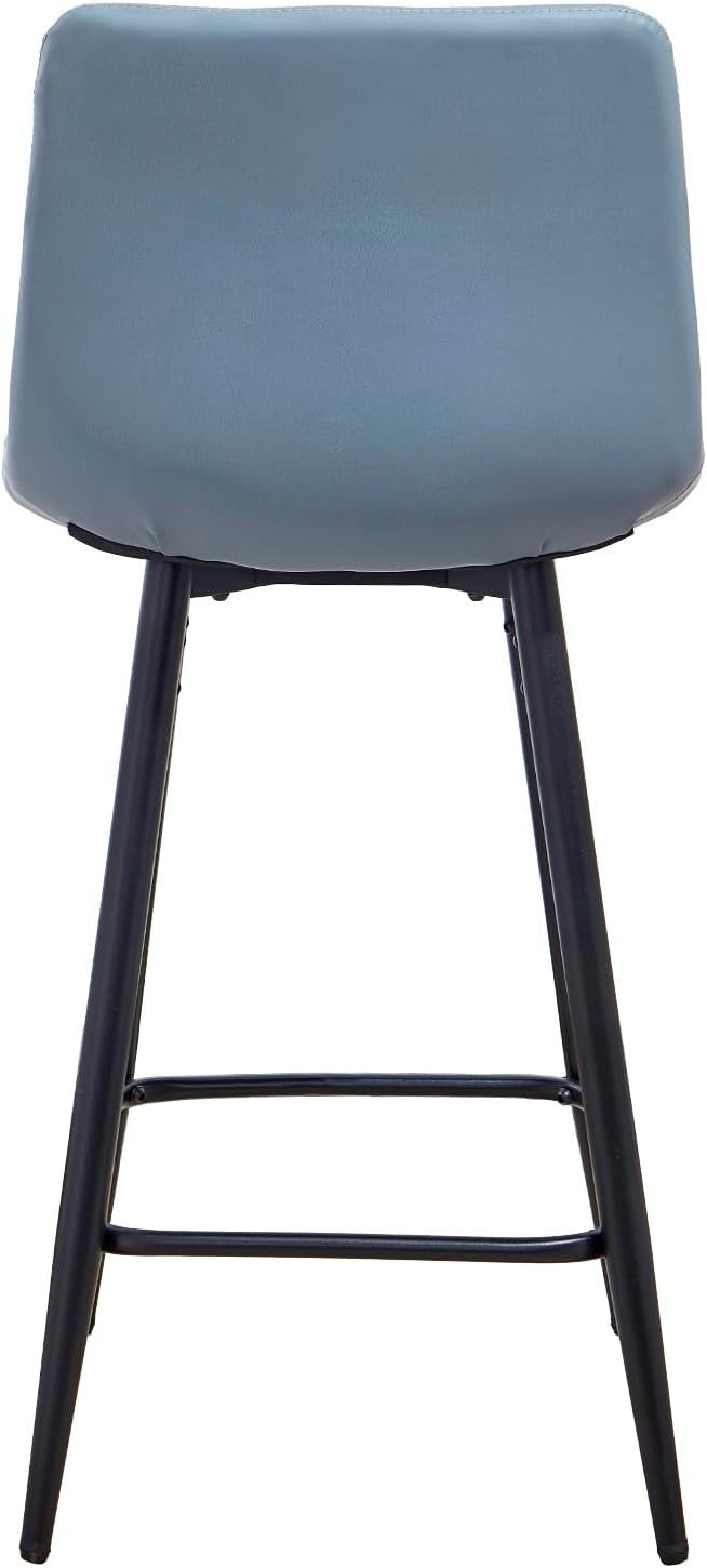 Blue PU Leather Bar Stool Set 2 – Modern Kitchen Counter Chairs