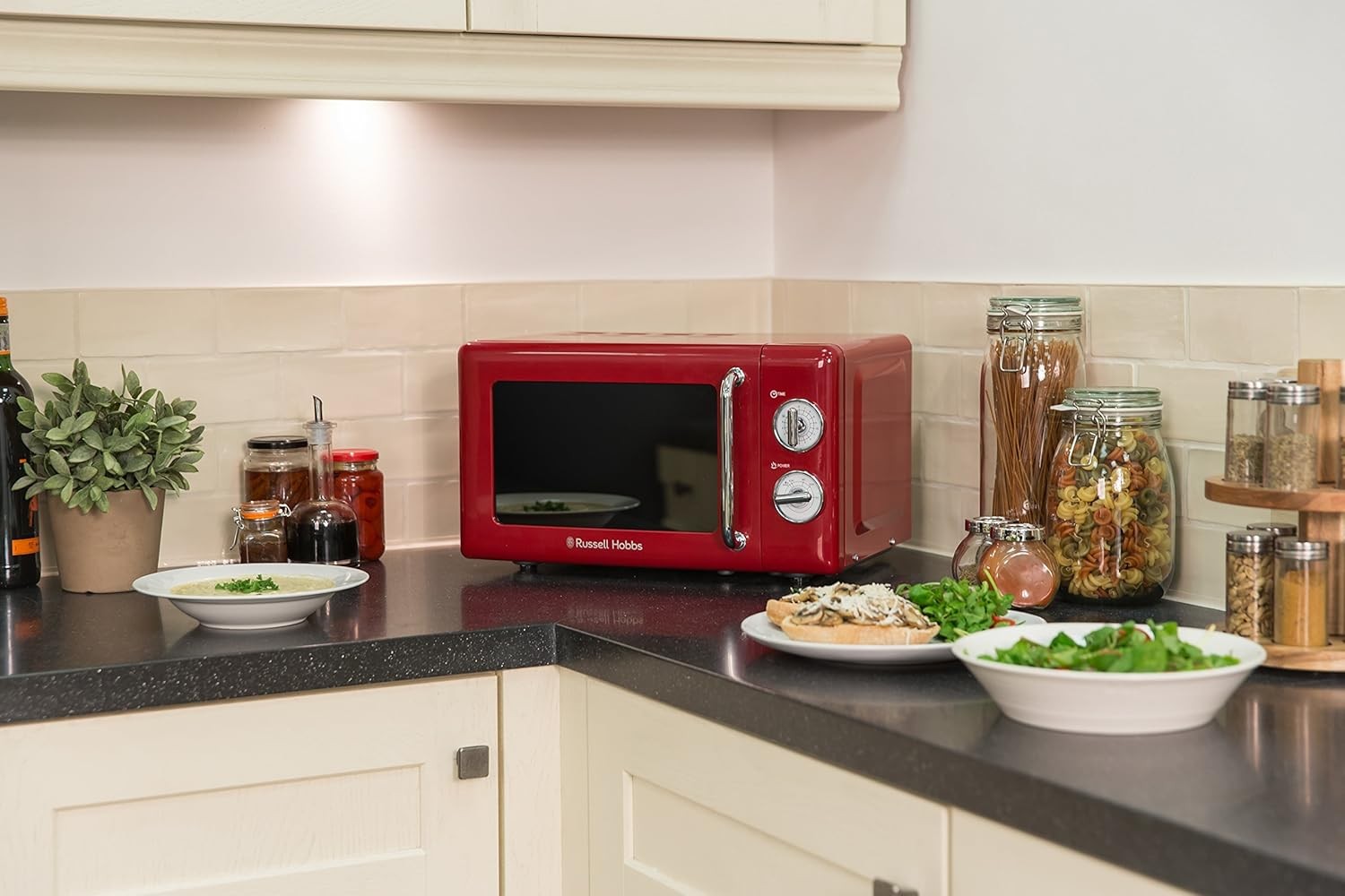 17L Retro Red Microwave 700W Solo 5 Power Levels Manual Timer
