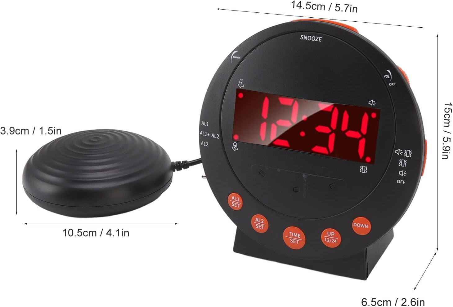 Extra Loud Alarm Clock Bed Shaker Vibrating Red LED Deaf Heavy Sleepers