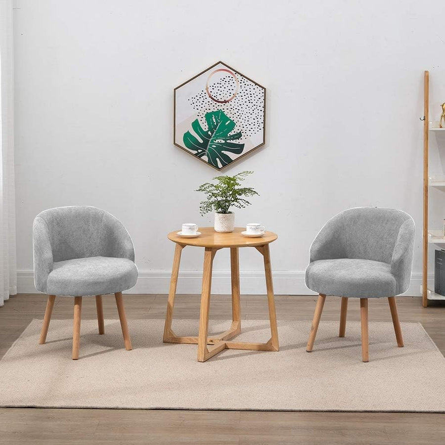 Grey Linen Accent Chairs Set of 2 Small Tub Armchairs Wood Legs