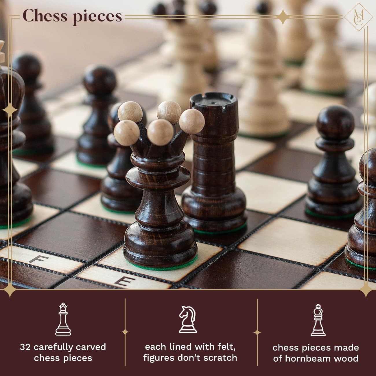 Luxury 42cm Wooden Chess Set XL | Handcrafted Board & Weighted Pieces | Premium