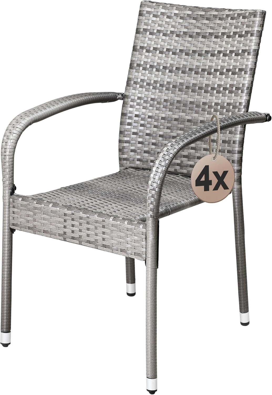 4pc Stackable Rattan Garden Chairs Grey Patio Balcony Outdoor Armchair Set