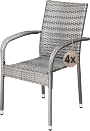 4pc Stackable Rattan Garden Chairs Grey Patio Balcony Outdoor Armchair Set