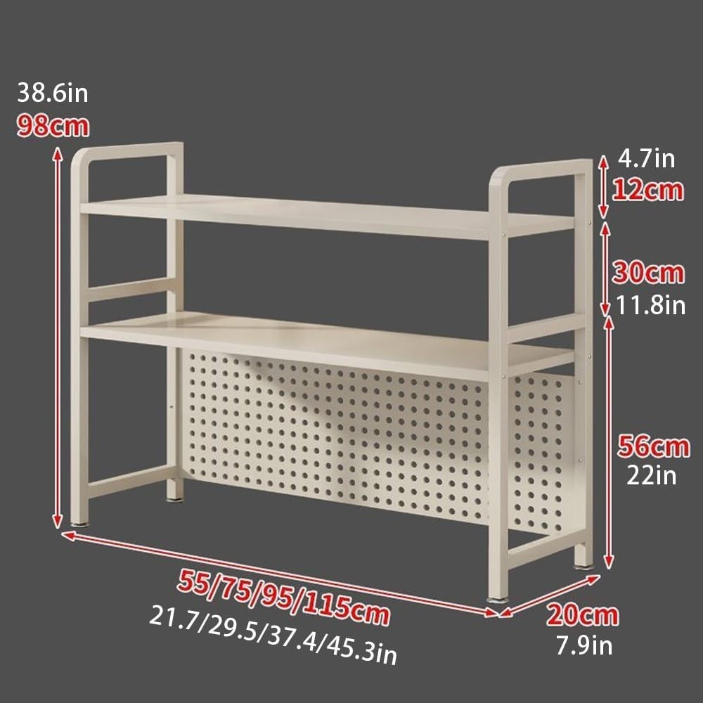 2-Tier Desktop Shelf Organizer | Metal Desk Storage Rack w/ Grid Panel 55cm