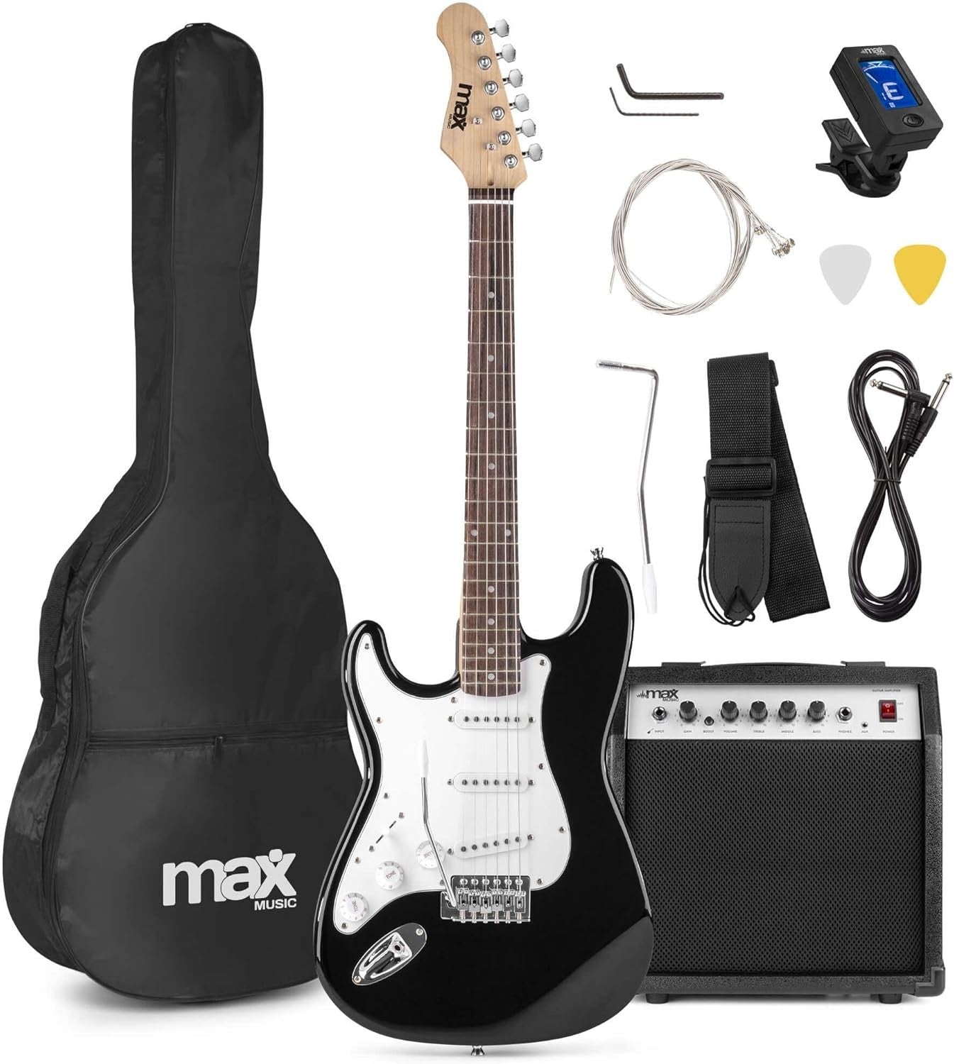Left Handed Electric Guitar Starter Kit 40W Amp Full Size Black